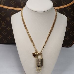 Authentic Louis Vuitton Gold Padlock W/ Unbranded Heart Stainless Steel Chain